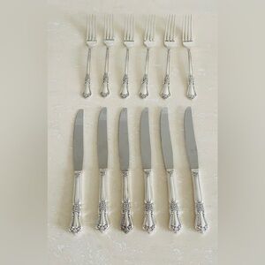 6 Sets (12 pcs) of Oneida Valley Rose Dinner Forks & Knives Flatware Silverware